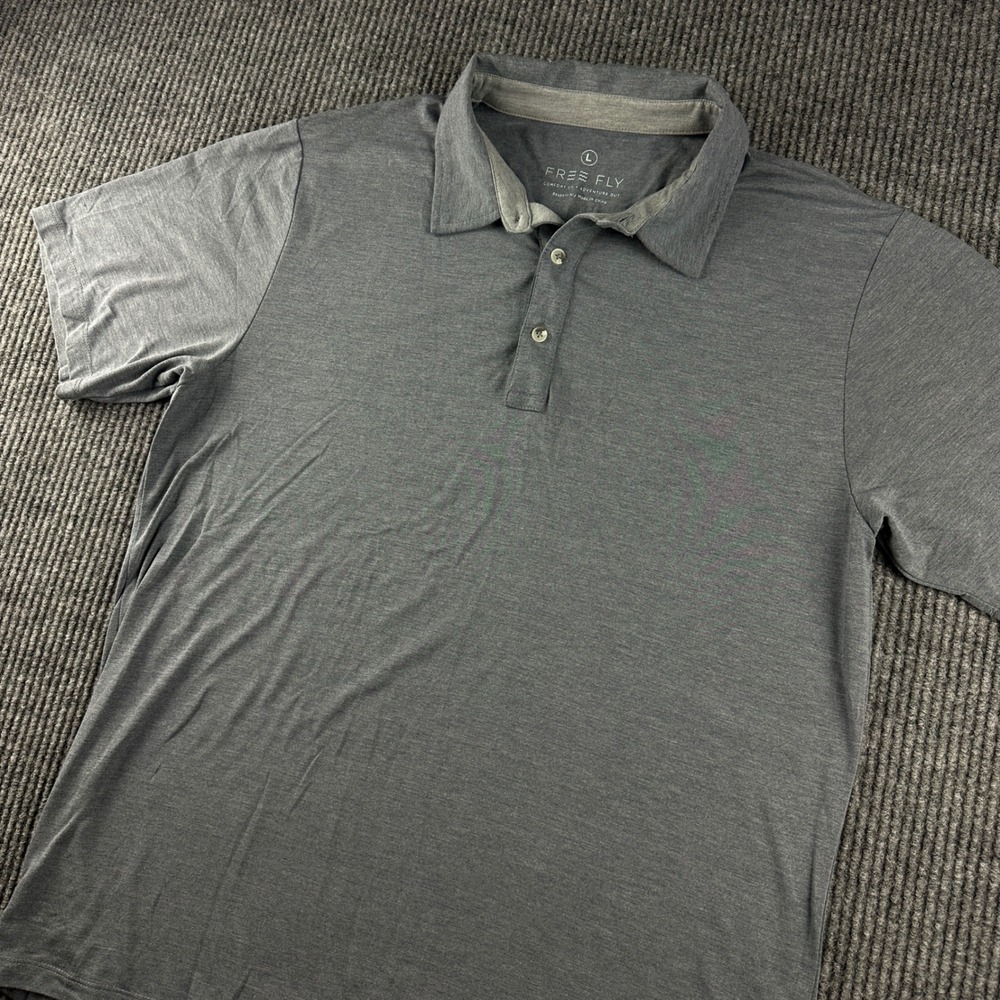 Free Fly Mens Bamboo Heritage Polo Shirt Heathered Gray Short Sleeve Large